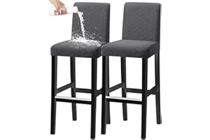 KELUINA Hockerbezug für Barstühle, ausziehbar und waschbar, kurze Drehung, Esszimmerstuhl, Rückenteil, 2 Stück