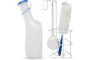 HYGIENE100 Zestaw butelek na mocz (butelka na mocz 1000 ml + uchwyt na łóżko z pokrywką + szczotka do czyszczenia), trwała, przezroczysta butelka na mocz z tworzywa sztucznego z szczelną zakrętką, łatwe do