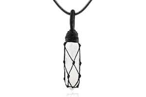 Divani Hexagonal Crystal Point Pendant Necklace for Unisex Wrapped Stone Wand Pendant with Adjustable Cord