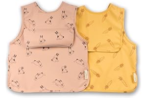ÜneeQbaby Baberos Impermeables para Bebés y Niños Pequeños, Sin Mangas, Certificados Oeko-TEX para la Alimentación y el Juego Desordenado