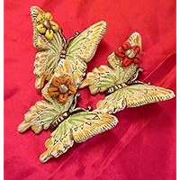 Trio aus Keramik mit geprägten Blumen Schmetterlinge.