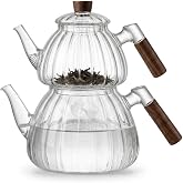 Deconox Akasya Cam &Ccedil;aydanlık Takımı 1500 ml + 600 ml - Ahşap Kulplu, &Ccedil;izgili Tasarım Isıya Dayanıklı Borosilikat Şeffaf &Ccedil;ayda