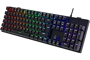 RISOPHY Mechanical Gaming Keyboard,RGB 104 Keys Ultra-Slim Rainbow LED Backlit USB Wired Keyboard with Blue Switches,Durable ABS Keycaps/Anti-Ghosting/Spill-Resistant MechanicalKeyboard for PC Mac Xbox Gamer