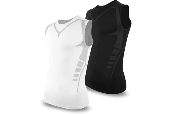 SLIMBELLE 2-pack kompressionströja för män, sport, tanktopp, ärmlös, funktionell skjorta, löpskjorta, undertröja med rund hal