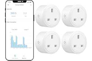 WOOLLEY WiFi Smart Plug Socket 13A, Smart Sockets Plug with Power Monitoring Works with Alexa/ Google Home and eWelink APP, Support Smart Scheduled, Voice Control， 4PCS