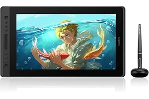 HUION Kamvas Pro 16 Tablette Graphique avec Ecran 15.6 Pouces avec 6 Raccourcis et 1 Barre Tactile Idéal pour Le Télétravail et la Formation en Ligne, Compatible avec Chromebook, Windows & Mac