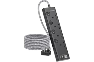 HANYCONY Black Extension Lead with 4 USB Slots(2 USB C), 4 Way Plug Extension Socket with Individual Switches, 1.8M Extension Cable, Desk Power Strip for Bedroom Office Accessories