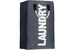 IHOMAGIC Bolsa de ropa portátil de poliéster, cesta de lavandería plegable con asas, cesta de lavandería plegable, gran bolsa de almacenamiento para ropa, bolsa de ropa sucia. 33 x 53 x 23 cm (gris