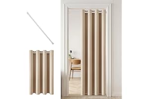 ‎MIULEE MIULEE blickdicht Türvorhang mit Teleskopstange,ohne bohren einfache Montage, 1 Stück Dunkelbeige tür vorhang innen H 200 x B 150 cm für Zimmer tür, Weiß Stange B 70-130 cm, für schrank küchen vorhang