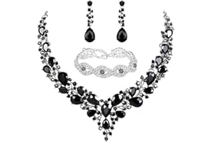 TOEECY Parure Bijoux Femme Élégant Cristal Goutte Eau Collier Bracelet Boucles Oreilles Ensemble Brillant Champagne Mariage Cérémonie