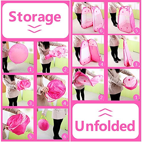 Baby Play Tent, GIM Kids Pink Princess Play Tent Castle with 100 PCS Ocean Balls Foldable Popup Balls Play Tent Playhouse Indoor Outdoor (Pink, 47 * 35 Inch)