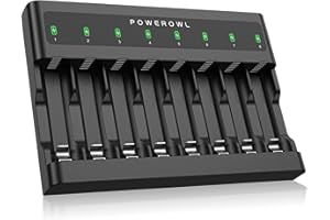POWEROWL Cargaor de Pilas AA AAA de 8 Bahías, Ranura Independiente, Carga USB para Pilas Recargables Ni-MH Ni-CD AA AAA