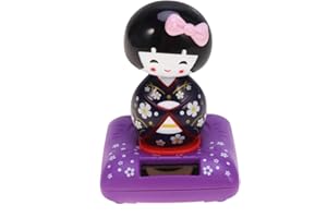 Amosfun Solar Powered Dancing Toy Kimono Doll Car Dashboard Ornaments Car Swinging Shaking Head Toy Decor (Purple)