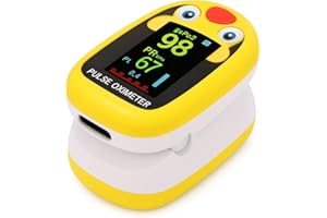 JOARDER Children Fingertip Pulse Oximeter, Oxygen Monitor for Kids Baby and Blood Oxygen Saturation Heart Rate Monitor with Automatic Shut-Down, SPO2 Pulse Oximeter, Rechargeable via USB (Yellow)