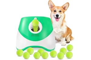 Grezea Automatic Dog Ball Launcher, Puppy Ball Thrower Machine for Dogs with 10-30 Ft Launch Distance, Interactive Dog Toys for Small Dogs Indoor & Outdoor, 12 Pack 2-Inch Balls Included (Green)