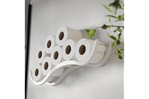 EWART WOODS Toilet paper holder storage wall mount bathroom toilet paper organizer roll shelf unique wood holder for tissue paper towel wooden bath accessories Wave (White)