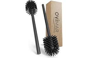 ‎OVIMAR ovimar Ersatzbürste Lindoya | Set 2 Stiele und 2 Bürstenköpfe | Schwarz | Griff in Edelstahl | Klobürste mit Silikon Bürstenkopf in schwarz, wechselbar | geeignet für Gefäße mit 7,5-8,5cm Ø