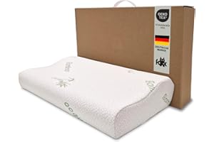 FOXX Orthopädisches nackenfreundliches Bamboo Kissen 50x30 cm Visko Nackenstützkissen Seitenschläfer/Rückenschläfer Kopfkissen Viskoschaum viskoelastisch Memoryschaum Viskokissen Kissen für Nackenschmerzen