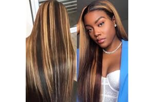 Bele Brazilian Straight 13x6 T-Part Ombre 4/27 Color Lace Front Wigs 150% Denisty Pre-Plucked Deep Part Straight Hair Lace Front Wigs Virgin Human Hair with Baby Hair for Women 14 inch