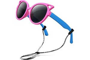 RIVBOS Kids Sunglasses Polarized Rubber UV400 Protection with Glasses Strap for Boys Girls Toddler and Children Age 3-10 RBK002(RBK002-2)