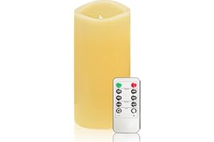 YIWER LED Candles,Flameless Candles Φ 2.2" x H 6" Real Wax Candle Pillars, 10 Key Remote Control with 24 Hour Timer Function (Ivory) 1x1