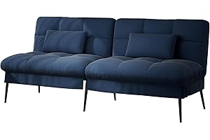 COMHOMA Divano Letto Pieghevole con Schienale Regolabile a 5 Posizioni, Divano Trasformabile Salvaspazio, Schiuma ad Alta Densità, Tessuto, Blu