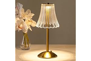 HEQET Cordless Table Lamps for Home, Table, Dining Room, Gold Rechargeable Lamps, USB Charge 12'' Tall LED Brass Portable Outdoor Indoor Table Lamp with Built-in Dimmer (Gold-Flower)