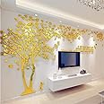 guangmu 3D Tree Wall Stickers - DIY Tree and Birds Wall Decals Family Couple Tree Stickers Murals Wall Décor for Nursery Living Room Bedroom TV Background Home Decorations(Gold Left,M-98X51in)