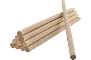 RNBEVANSANNE 11 PCS 12mm x 30cm Round Wooden Sticks for Craft,Wooden Dowel Dods Wood Dowels, Macrame Dowel, Unfinished Hardwood Sticks for Arts and DIYers, Crafting, Tiered Cake Support and Wedding Ribbon Wands