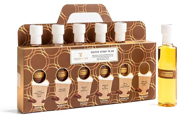 Premium kaffesyrp presentset 6 x 75 ml blandad smaksatt sirap för kaffe inklusive vanilj karamell koffee hasselnöt amaretto pepparmynta kaffeälskare presentset
