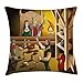 Produktbild Jolly2T Cartoon Throw Pillow Cushion Cover, King and Queen Feasting with Brave Warriors Ancient Scandinavia Medieval Historical, Decorative Square Accent Pillow Case, 18 X18 Inches, Multicolor