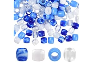 SUNNYCLUE 1 Box 120Pcs 4 Colors Large Hole Braid Beads Resin Hair Beads Bulk Blue White Clear Jumbo Braids Loc Dreadlock Loose Spacer Hair Accessories for Jewellery Making Bracelet DIY Craft Supplies