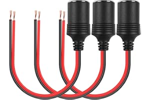 HATMINI 3 x 18 AWG femmina presa accendisigari per auto con cavo nudo open end, caricabatteria da auto da 12/24 V, cavo di ricambio femmina per apparecchiature entro 120 W