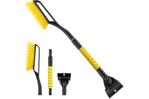 Oasser Schneebesen mit Eiskratzer 3in1 Schneebürste mit Rutschfestem Ausziehbarem Schaumstoffgriff Auto Reinigungsbürste für Auto LKW SUV 90cm