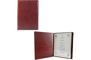 GLIMVILO Porta menù in similpelle di alta qualità, formato A5, 4 pagine, 8 viste, custodie trasparenti, angoli arrotondati, senza logo (marrone castanio)