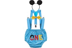 MYRISAM Bébé Tenues de Premier Anniversaire de Mickey Cake Smash Photo Prop Noeud Papillon Bretelles One Bloomers Bandeau d'oreille Carnaval Halloween Noël Baby Shower Costume