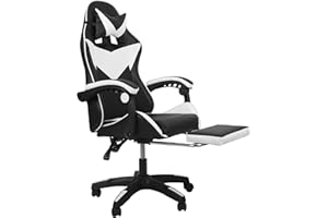 SHINE PLANET Gaming Chair Ergonomic Drafting Chair Tall Office Chair with Lumbar Support and Adjustable Footrest Headrest Height-Adjustable and Adjustable Reclining (Gaming Chiar-Footrest, Black+White)