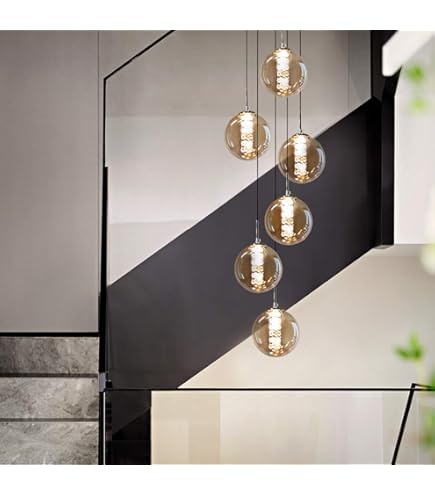 BDS Lighting Moderne Escalier Lustre 10 Boules De Verre Personnalité Créatrice Salon Luminaire Minimaliste Long Pendentif Lumière, 40 * 200 Cm ( Couleur : Silver