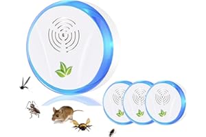 WUGEIN Répulsif Ultrason Anti Moustiqué, Répulsif Ultrason Souris Version pour moustiques, Souris, Fourmis, Mouches, araignées, cafards-Professionnel et Efficace (4 Pcs)