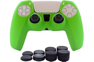 Hikfly Skin Silicone Cover for PS5 Grips Compatible with PlayStation 5 Controller Cover Protector Sleeve Kits Video Games with FPS Pro Thumb Grips Caps(Green)