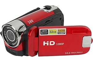 Videokamera-Camcorder, 1080P 16 MP Digitalkamera-Recorder, 2,4 Zoll Drehbarer Bildschirm, 16-facher Digitalzoom-Camcorder-Kamera mit Fülllicht (Rot)