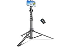 CIRYCASE Phone Tripod, Monopods, 177cm Extendable Selfie Stick Travel Tripod Aluminum with Wireless Remote, Lightweight Portable & Adjustable Angle, CameraTripod Compatible with iPhone/Mic/Fill Light