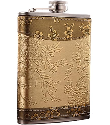 Fiaschetta Da Tasca In Acciaio Inox 177ml Con Custodia In Pelle Crazy Skiing Lady Stars - Marrone