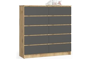 AKORD Grande Commode | Armoire à comode | Gain de Place | Pratique | Robuste | Guidage à roulettes | Chant ABS | Commode Rangement | Meubles de Salon | Chêne Artisan/Gris Graphite