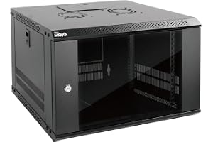 Tecmojo 19 tum 6U 450mm djup Nätverksskåp, Väggserverskåp, IT-Nätverksrackhölje, Låsbar Dörr och Sidoväggar, Glasdörr, Platt