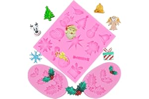 SUNSK Stampo per Torta Fondente in Silicone Foglie Stampo di Natale Albero di Natale Stampi DIY Strumento di Decorazione di Cottura Cioccolato Caramelle Dolci Stampi 3 Pezzi