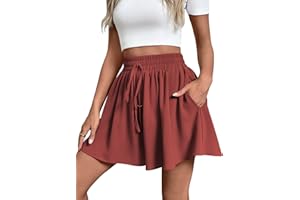 Adigaber Shorts Femme Jambes Larges Cordon avec Poche Lâches Décontracté Pantalon Court