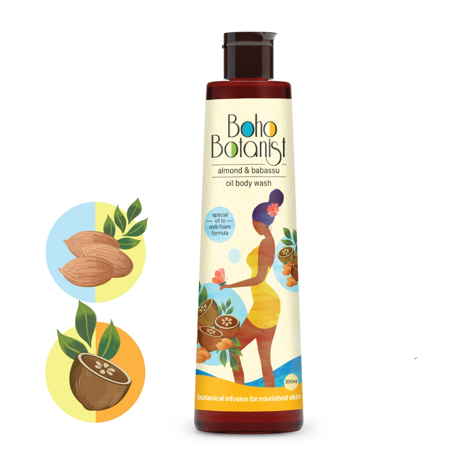 The Boho Botanist Almond & Babassu Oil Body Wash for dry skin | Infused with 8-botanical oils | SLS & Paraben Free | Dermat t