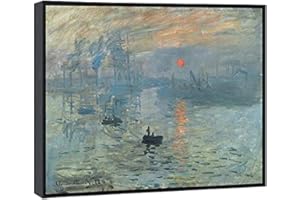 Wieco Art Framed Art Impression Sunrise Canvas Prints of Claude Monet Famous Paintings Reproduction Seascape Artwork Pictures on Canvas Wall Art for Home Decorations Black