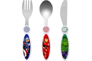 ZAWADI GLOBAL Avengers - Cubiertos para Niños, Cubertería Infantil (3 piezas, cuchillo, tenedor y cuchara)